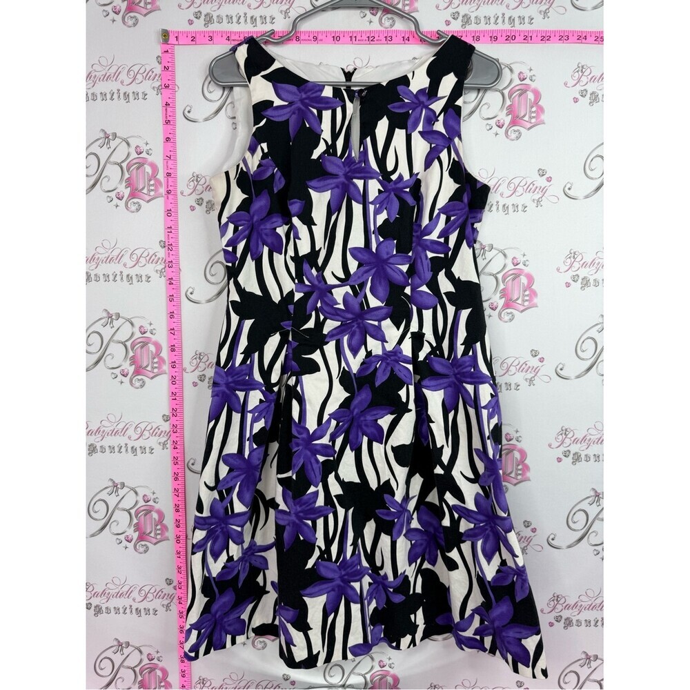 Laura dress tropical Black & White Dress with Bold Purple Floral Pattern